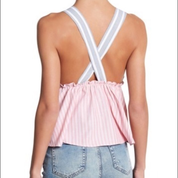 Elodie Striped Cross Back Peplum Tank - Picture 2 of 9